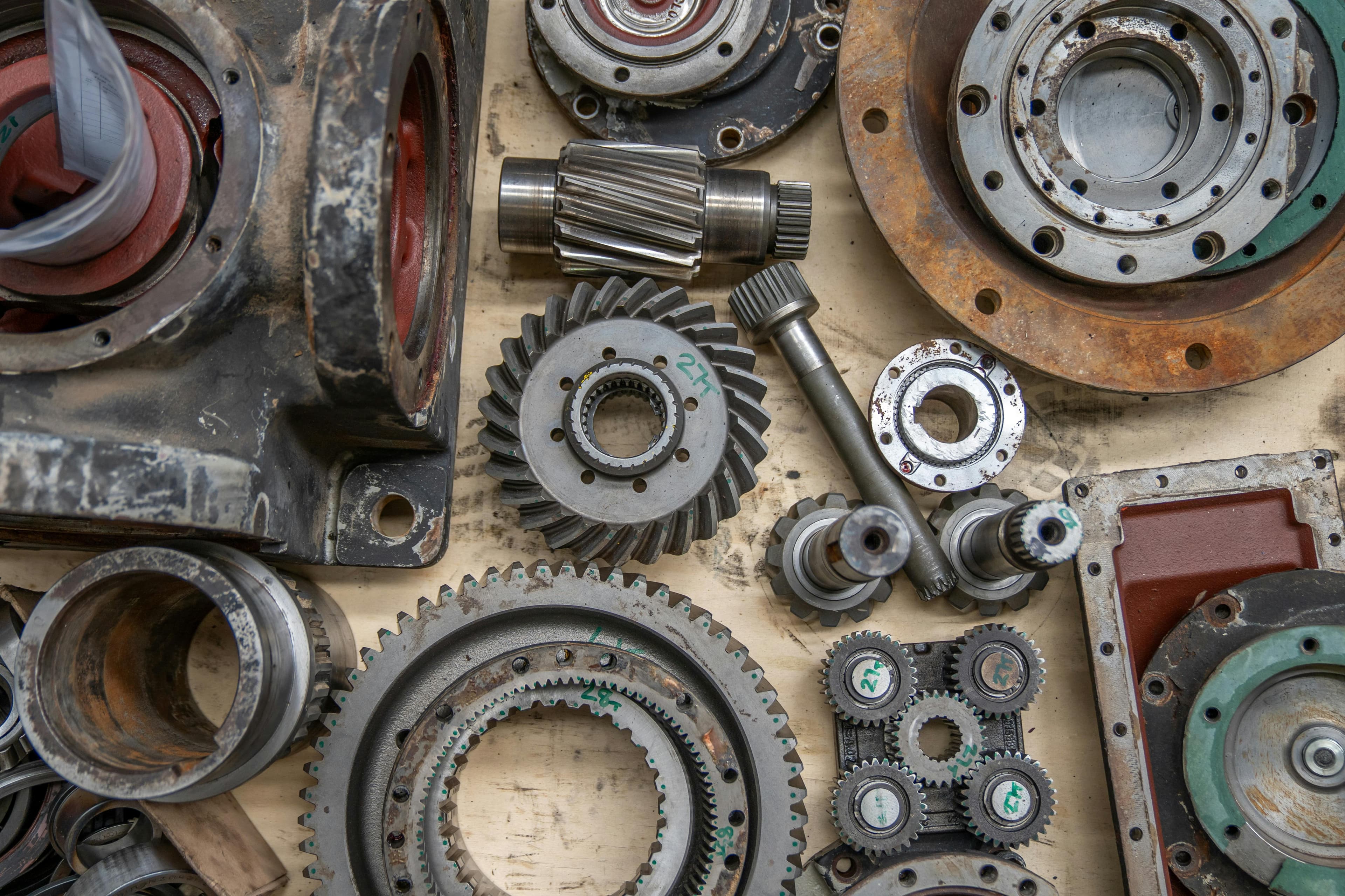 Close-up of complex industrial gears and mechanical parts