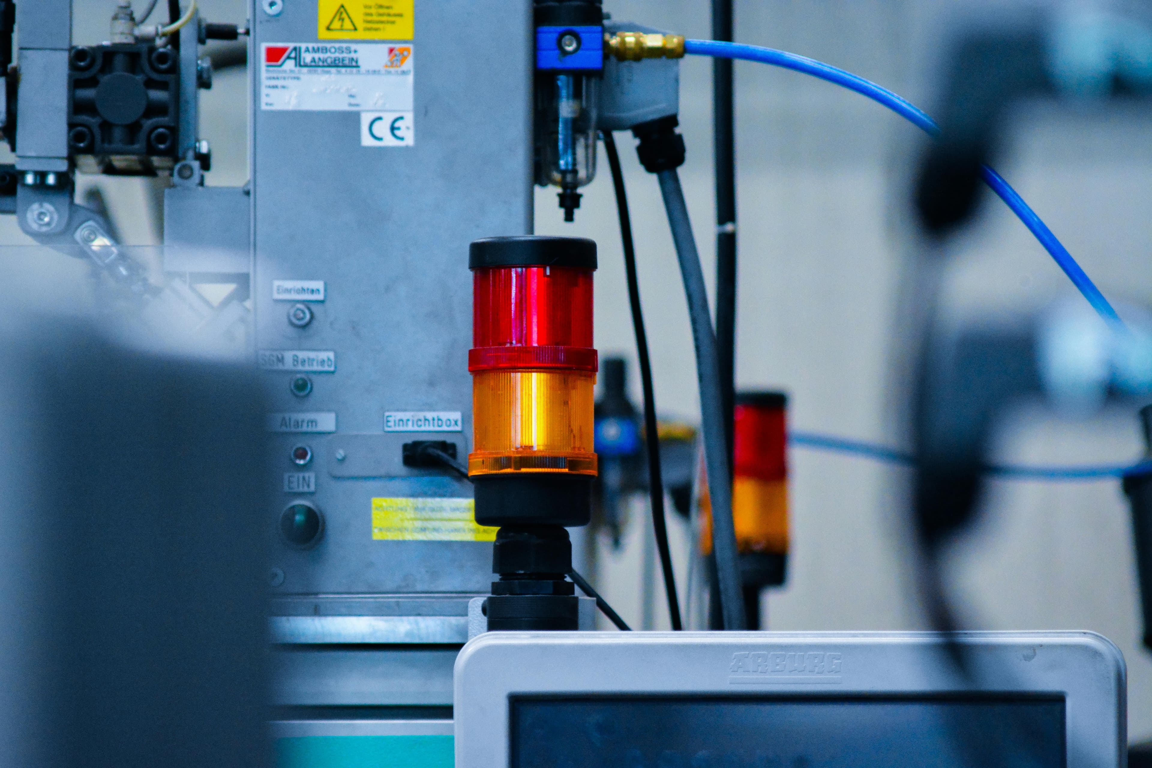 Close-up of modern industrial machinery and control components